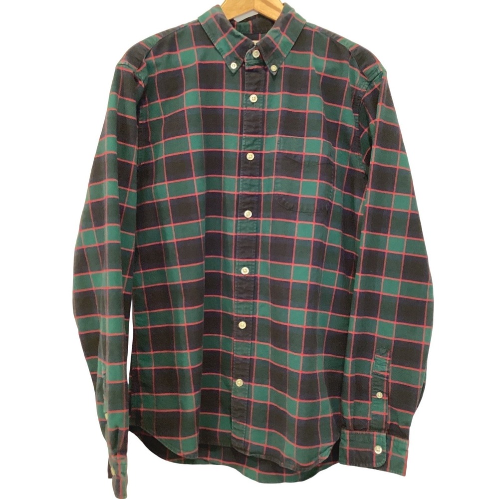 Gap Mens Green Navy Blue Plaid Button Down Shirt Long Sleeve - Large